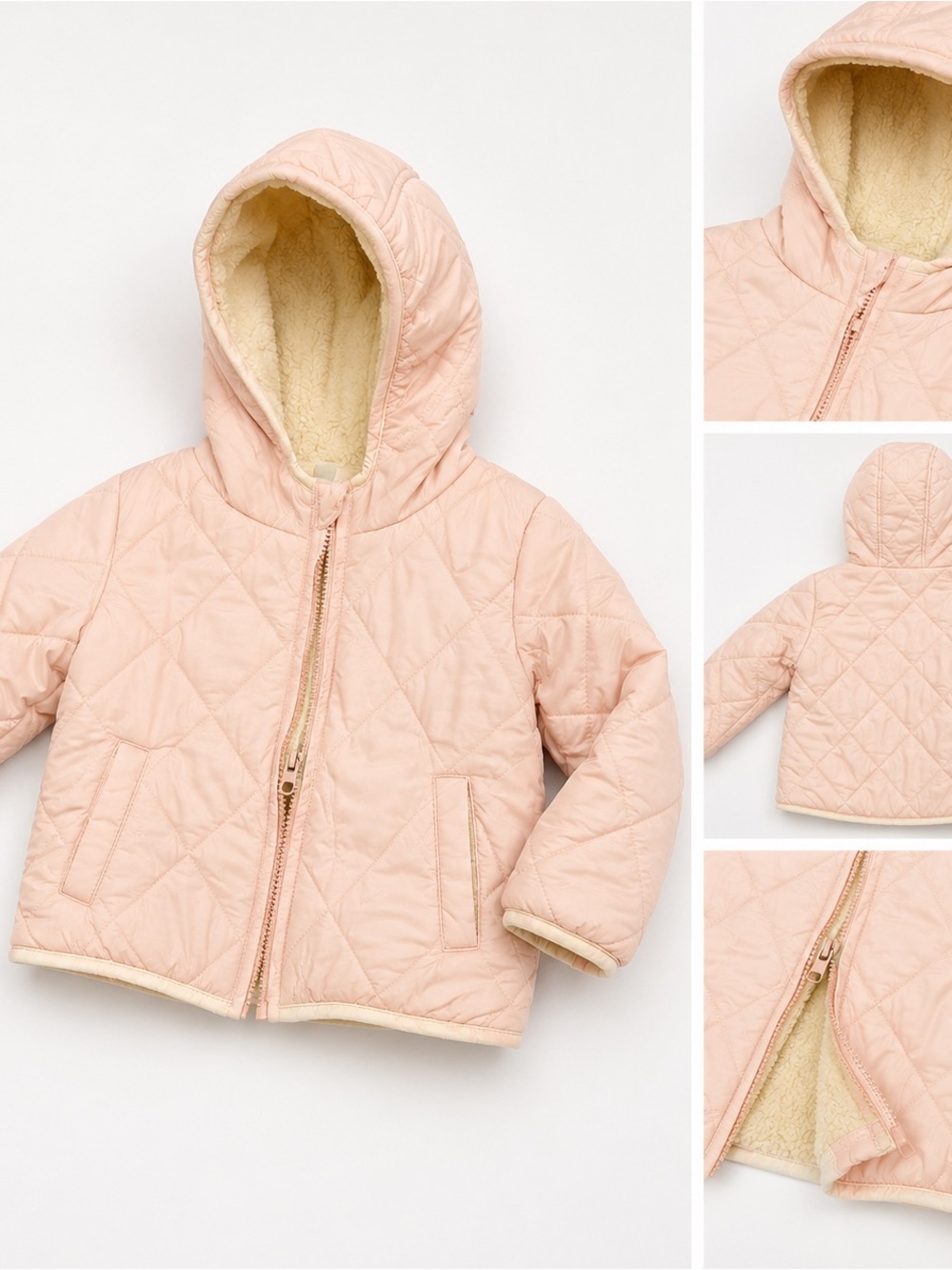 Quilted Hooded Jacket in Blush Pink